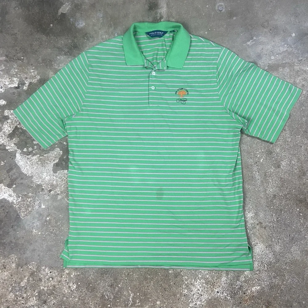 Polo Golf‎ Ralph Lauren Polo Shirt Size XL Green Pink Striped Embroidered Logo
